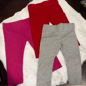 Primary Girls' Leggings Trio in Red, raspberry Pink, Gray